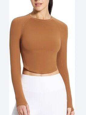 Baleaf Long-Sleeve Crop Top in Camel Brown